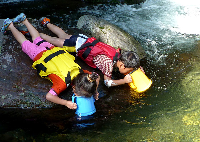 Summer activity example: Water hunting. Enjoy playing in the river in summer with your family.