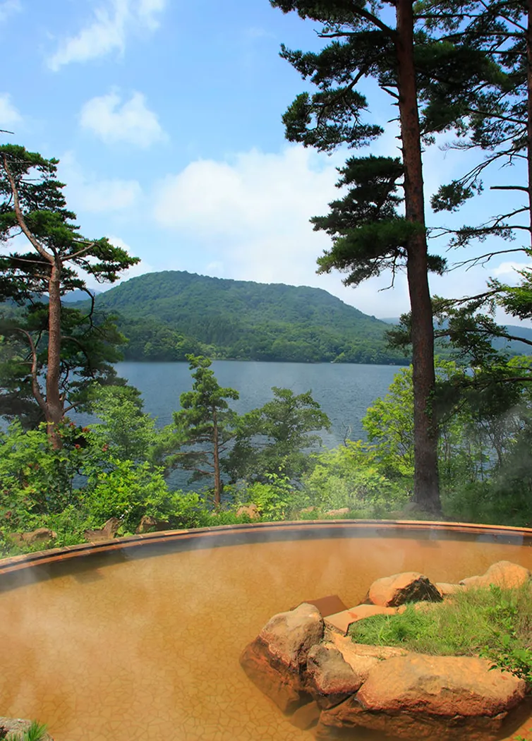 Open-air hot spring bath with water flowing directly from the source.