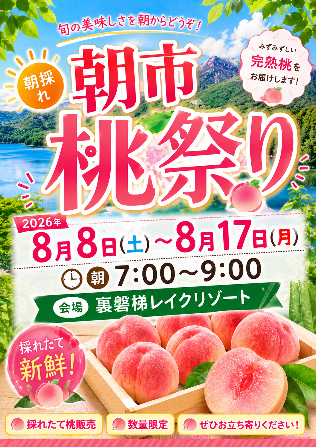 [Peach Festival] Held from August 8th (Sat) to August 17th (Mon)! Freshly picked, perfectly ripe peaches will be sold in limited quantities!