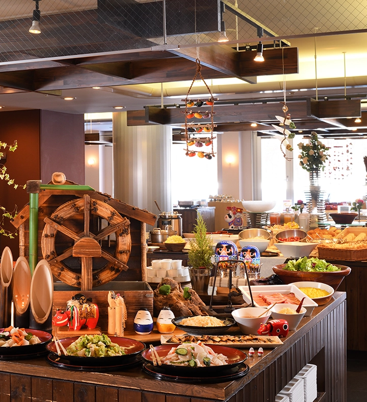 A delicious breakfast with classic dishes. Hibara Dining a buffet restaurant at Urabandai Lake Resort