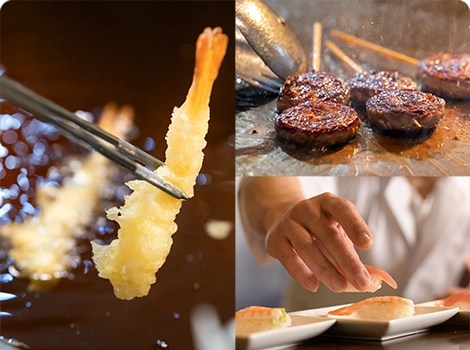 Enjoy freshly cooked food in the live kitchen