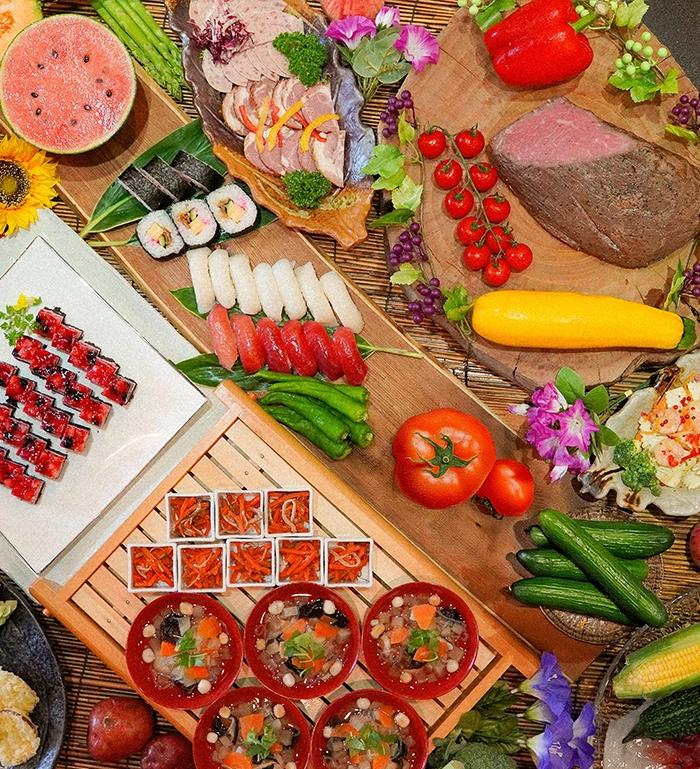 Savor the colors of Fukushima at Hibara Dining, a buffet restaurant at Urabandai Lake Resort
