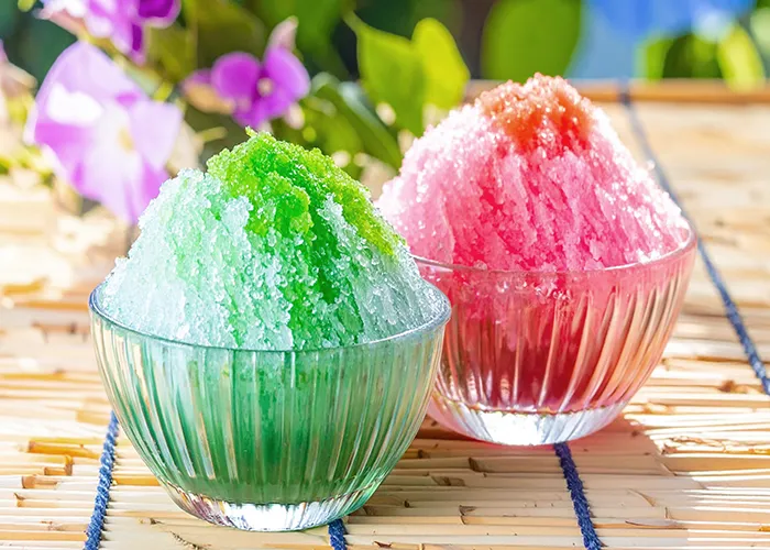 Enjoy your own shaved ice with fruit.